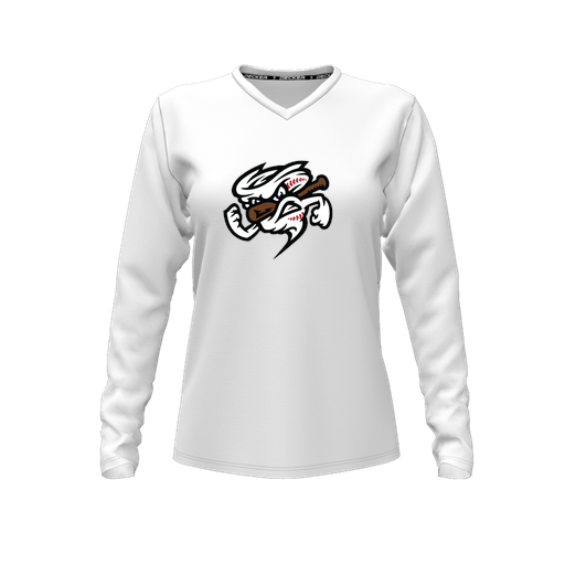 [CUS-DFW-TEES-CMF-VNK-LSL-WHT-FYXS-LOGO1] Decker Comfort T-Shirt (Female Youth XS, White, V Neck, Logo 1, Long Sleeve)