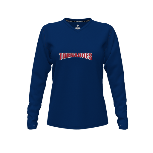 [FTLVCFNV-FYXS-LOGO2] Decker Comfort T-Shirt (Female Youth XS, Navy, V Neck, Logo 2, Long Sleeve)