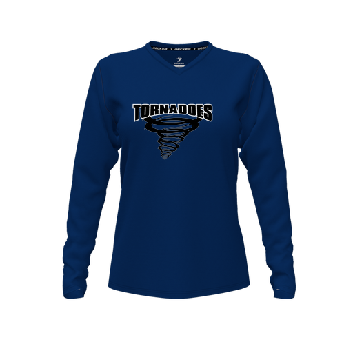 [FTLVCFNV-FYXS-LOGO3] Decker Comfort T-Shirt (Female Youth XS, Navy, V Neck, Logo 3, Long Sleeve)