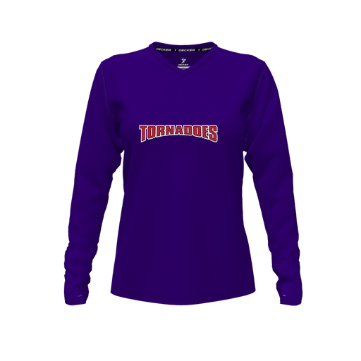 [FTLVCFPP-FYXS-LOGO2] Decker Comfort T-Shirt (Female Youth XS, Purple, V Neck, Logo 2, Long Sleeve)