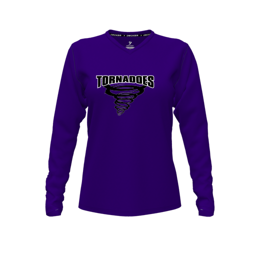 [CUS-DFW-TEES-CMF-VNK-LSL-PUR-FYXS-LOGO3] Decker Comfort T-Shirt (Female Youth XS, Purple, V Neck, Logo 3, Long Sleeve)