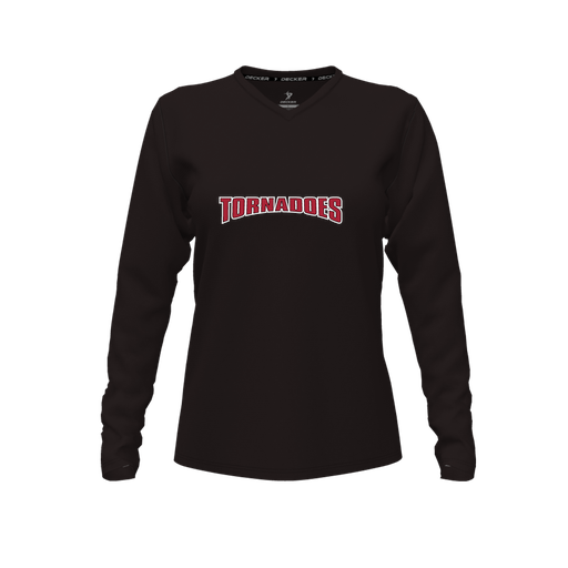 [FTLVPTBK-FYXS-LOGO2] Decker Performance T-Shirt (Female Youth XS, Black, V Neck, Logo 2, Long Sleeve)