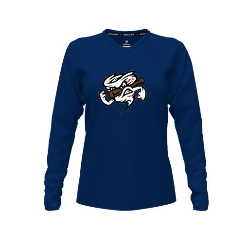 [CUS-DFW-TEES-PER-VNK-LSL-NVY-FYXS-LOGO1] Performance T-Shirt (Female Youth XS, Navy, V Neck, Logo 1, Long Sleeve)