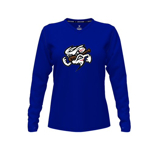 [CUS-DFW-TEES-PER-VNK-LSL-RYL-FYXS-LOGO1] Decker Performance T-Shirt (Female Youth XS, Royal, V Neck, Logo 1, Long Sleeve)