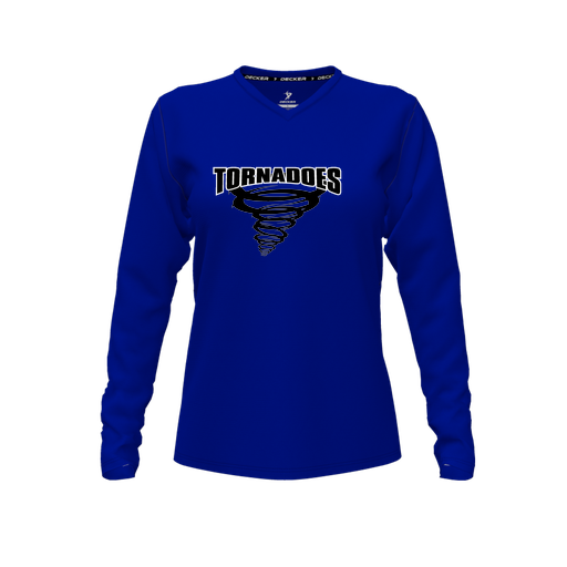 [FTLVPTRY-FYXS-LOGO3] Decker Performance T-Shirt (Female Youth XS, Royal, V Neck, Logo 3, Long Sleeve)