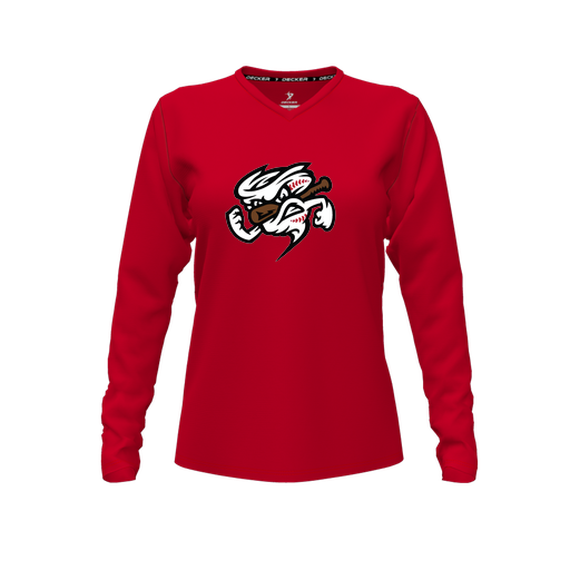 [FTLVPTRD-FYXS-LOGO1] Decker Performance T-Shirt (Female Youth XS, Red, V Neck, Logo 1, Long Sleeve)